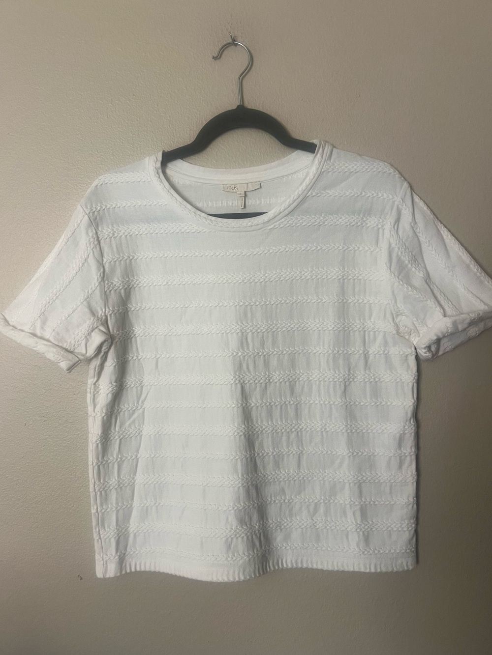 Maje Paris E15 Torino White Textured Cotton Short Sleeve Top – Size 2/M